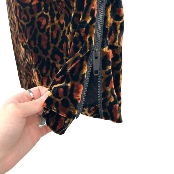 The Kooples Fire Brown Velvet Skirt Leopard Print Front Zipper Size 2 Medium - Picture 4 of 10